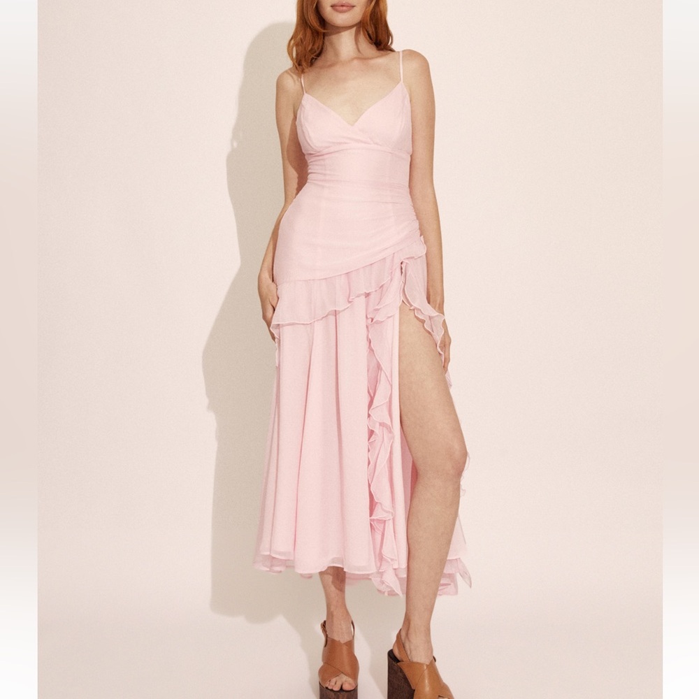 Bardot Pink Asymmetrical Ruffled Cocktail Dress